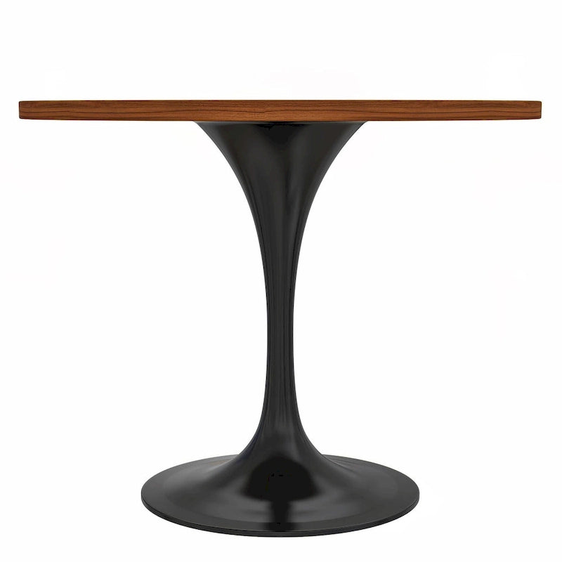 Table à manger ronde de 36 po avec plateau en bois MDF et base en acier noir pour cuisine et salle à manger