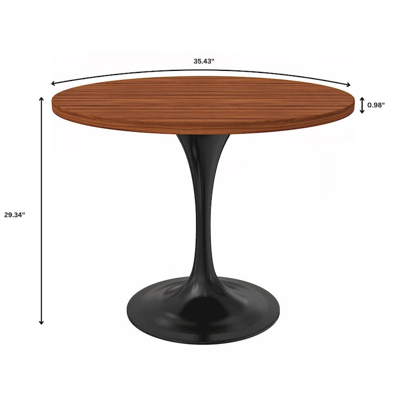 Table à manger ronde de 36 po avec plateau en bois MDF et base en acier noir pour cuisine et salle à manger