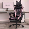 Chaise de jeu avec oreilles de chat et coussin patte de chat, chaise d'ordinateur inclinable mignonne Kawaii pour filles avec repose-pieds