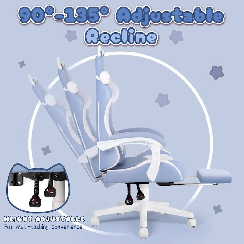 Chaise de jeu avec oreilles de chat et coussin patte de chat, chaise d'ordinateur inclinable mignonne Kawaii pour filles avec repose-pieds