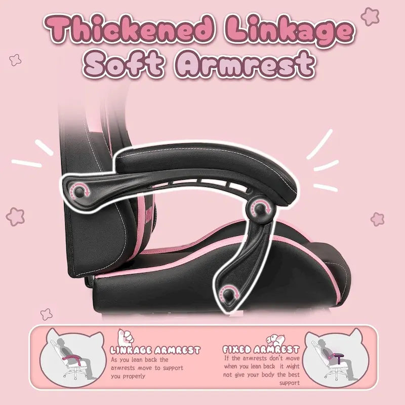 Chaise de jeu avec oreilles de chat et coussin patte de chat, chaise d'ordinateur inclinable mignonne Kawaii pour filles avec repose-pieds