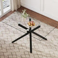 Grande table à manger rectangulaire minimaliste et moderne en verre pour 6-8 personnes avec plateau en verre trempé de 10 mm et pieds en métal noir