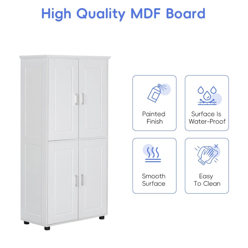 Armoire de rangement haute de salle de bain sur pied avec 4 portes et étagères réglables